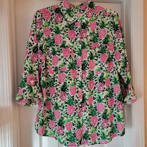 Charter Club Luxury Linen Women's Shirt, Pineapple Print, Size M, NWOT